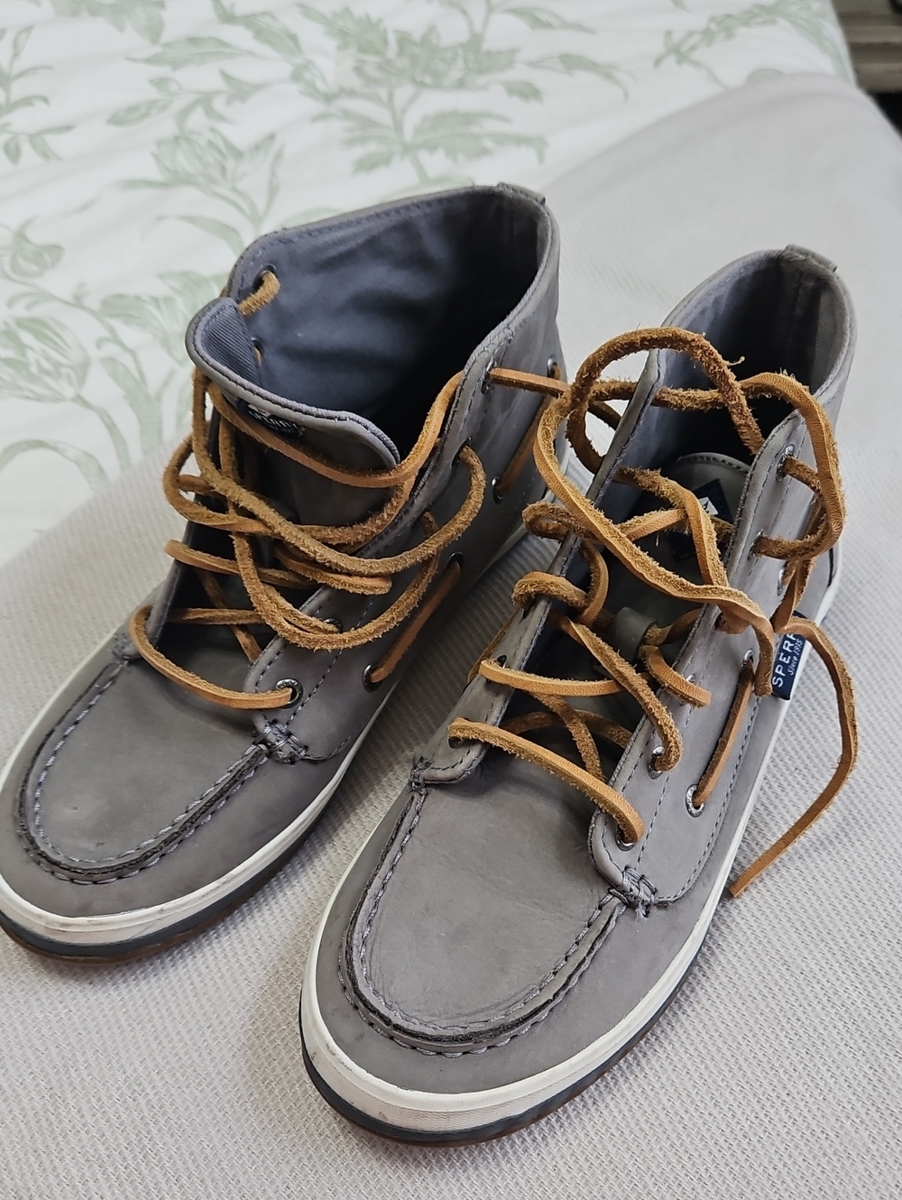 Sperry Gray Leather Moc Toe Boat Shoes